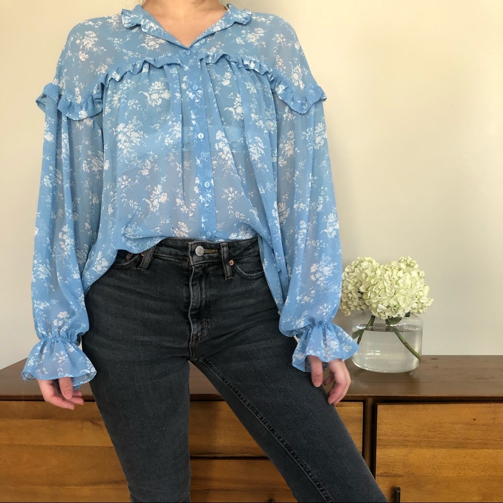 ZARA blue floral blouse with tag US S